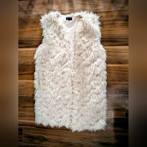 Topshop Cream Faux Fur Shaggy Longline Vest - Size 6 - Boho Glam